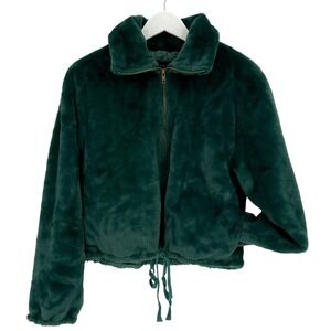Victoria's Secret Faux Fur Bomber Jacket Emerald Green Large Cropped Comfy‎ Soft